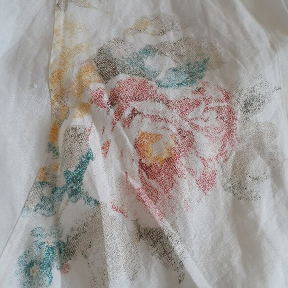 Chico's Women's Size Small (O) White Floral 100% Linen Open Draped Blazer - Picture 7 of 14